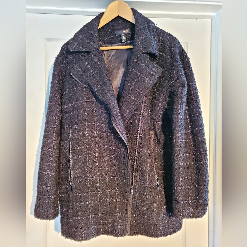 AQUA for Bloomingdale's black tweed jacket